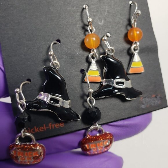 Halloween Luxe Trio: Candy Corn, Witch Hat & Trick-or-Treat Bucket Earrings - Picture 10 of 10